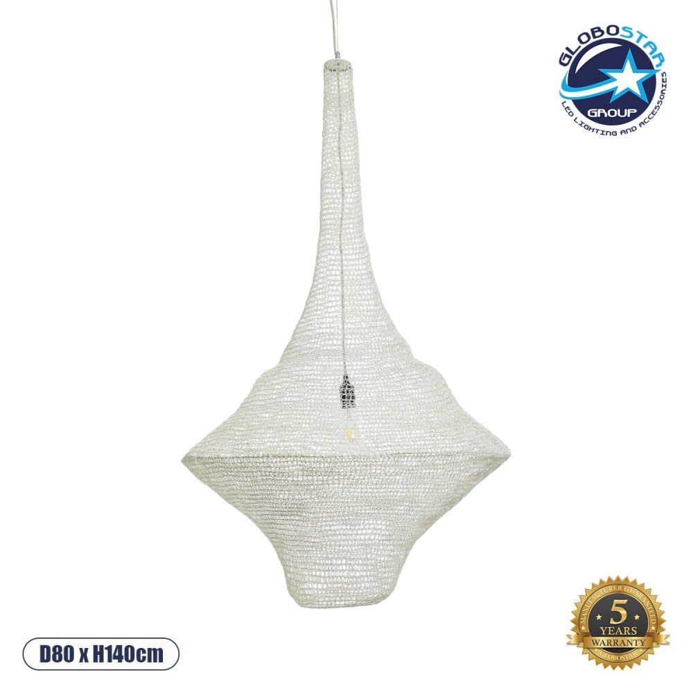 GLOBOSTAR® KENTUCKY 01877 Vintage Κρεμαστό Φωτιστικό Οροφής με Ντουί 1 x E27 AC 220-240V IP20 - Λευκό - Μ80 x Π80 x Υ140cm